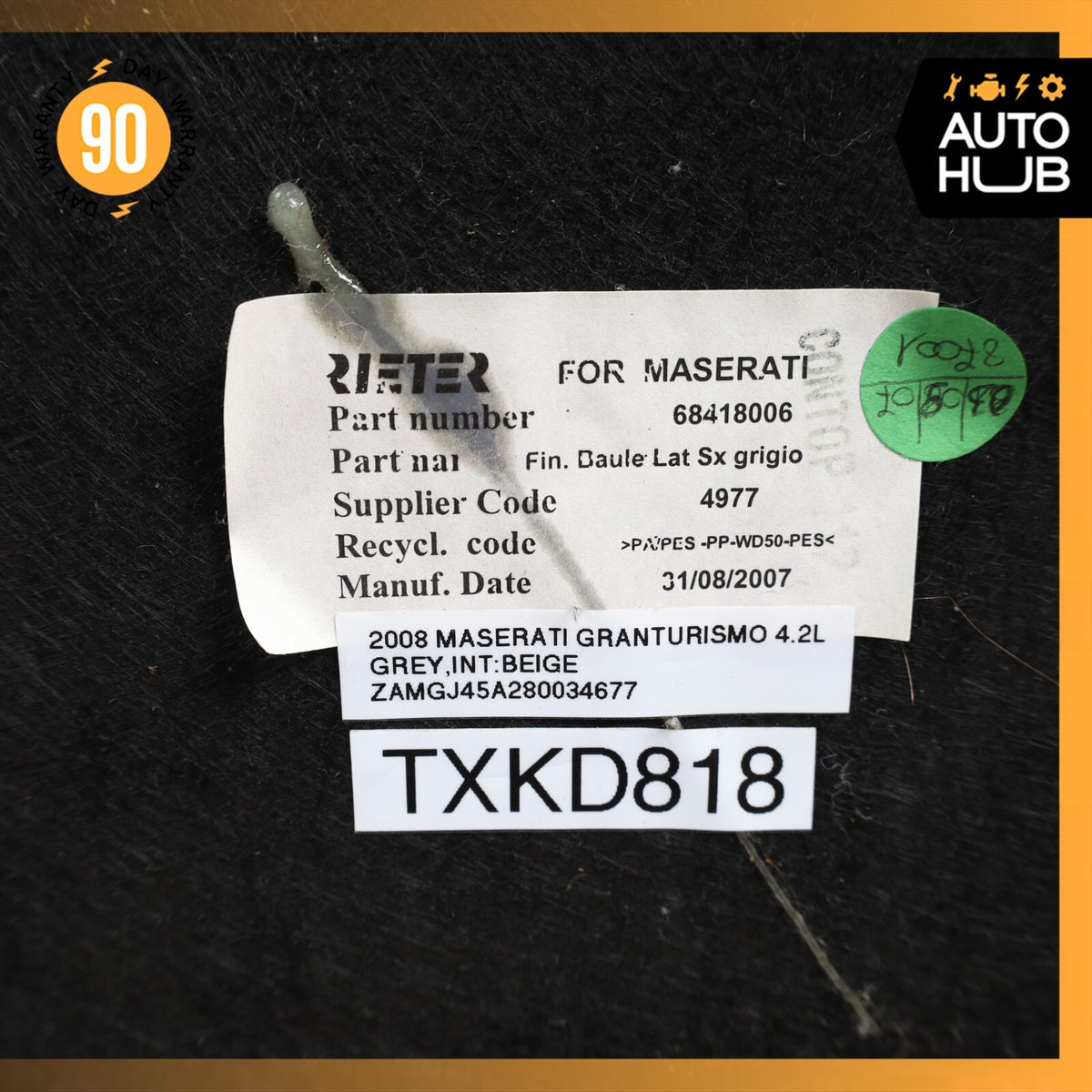 08-19 Maserati GranTurismo M145 Rear Left Side Trunk Floor Carpet Panel OEM - photo 15