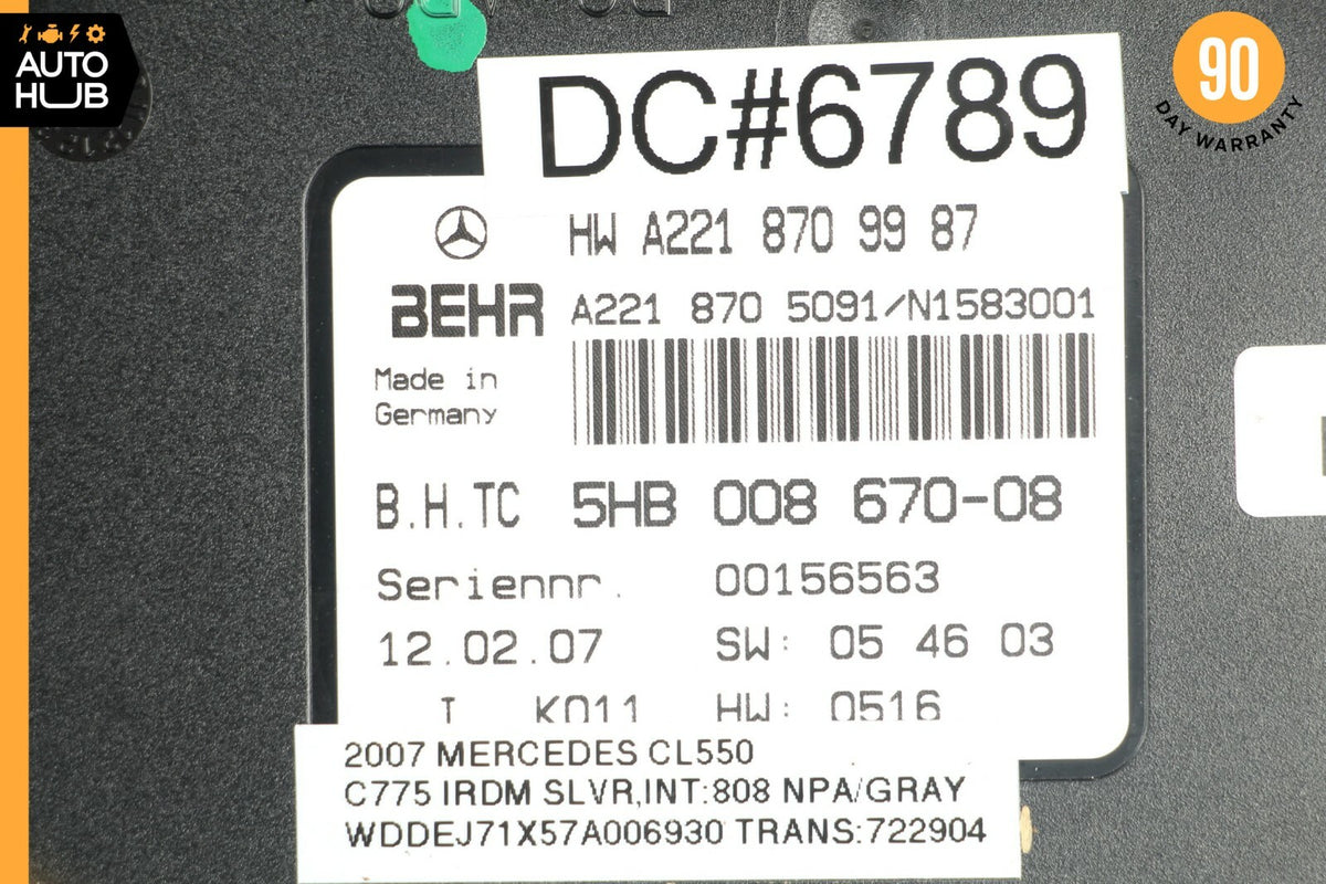 07-14 Mercedes W216 CL550 S550 AC A/C Blower Control Module 2218709987 OEM - photo 7