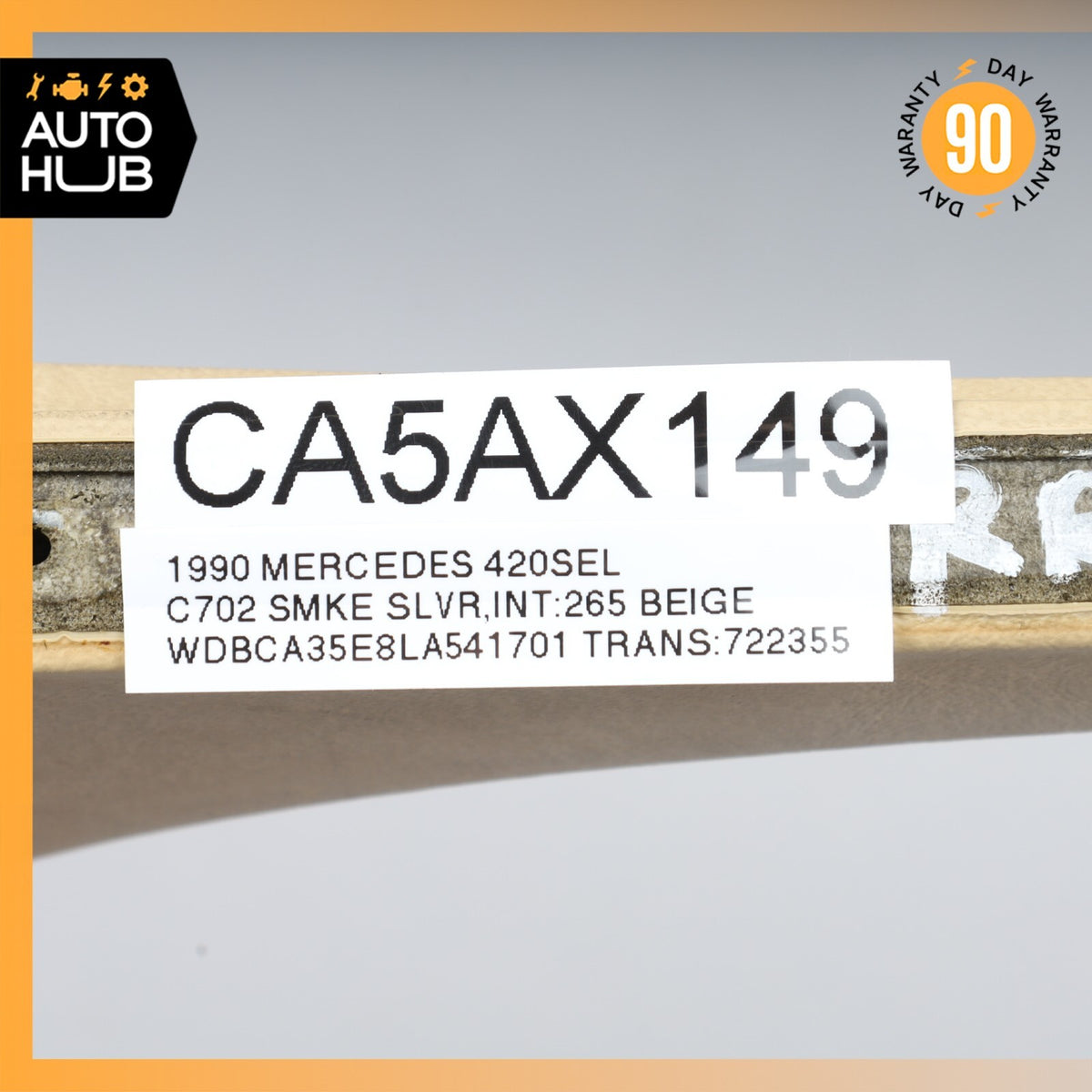 Mercedes W126 420SEL Rear Right Side Door Window Panel Trim Beige OEM - photo 12