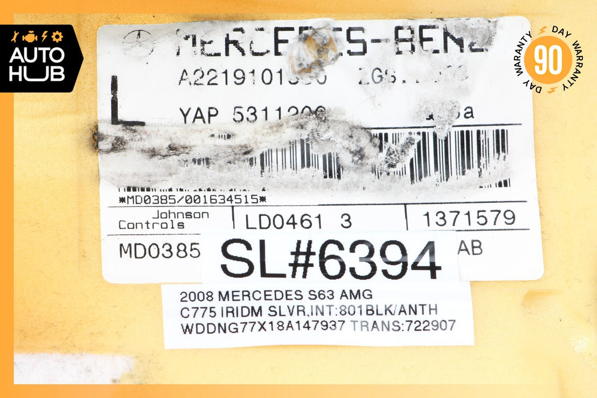 08-09 Mercedes W221 S63 AMG Front Left Driver Side Lower Seat Cushion Black OEM - photo 12