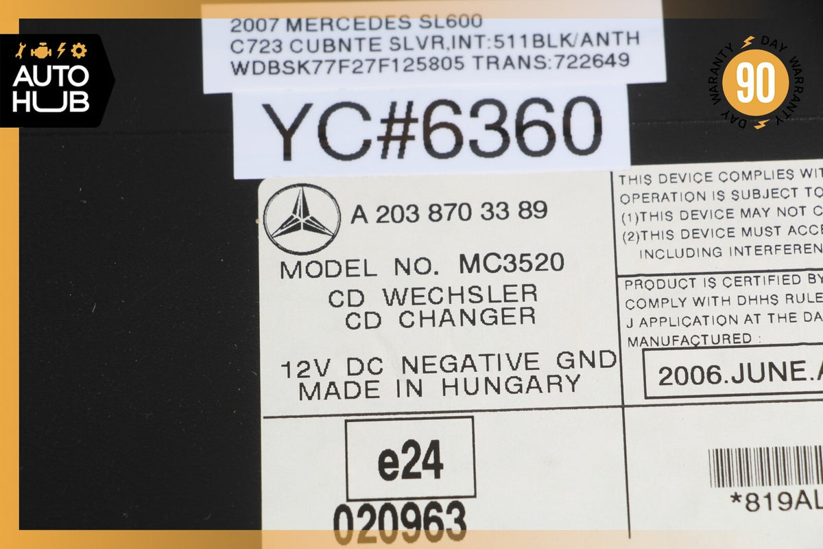05-09 Mercedes R230 SL600 CLK350 CLK550 C240 C320 CD Changer 6 Disk Player OEM - photo 10