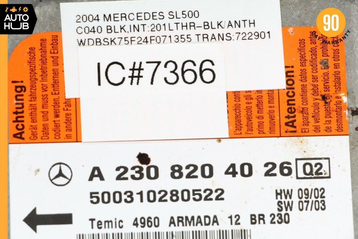 03-06 Mercedes R230 SL500 SL55 Airbag Air Bag Sensor SRS Control Module OEM - photo 8