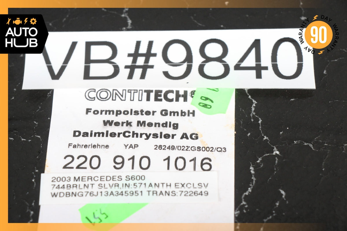 03-06 Mercedes W220 S600 Front Left or Right Top Upper Seat Cushion Black OEM - photo 13