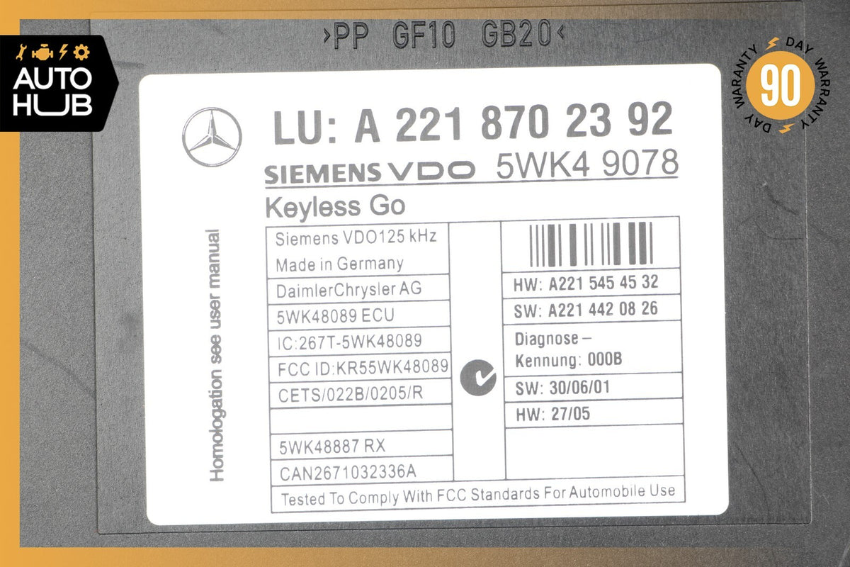07-10 Mercedes W216 CL550 S400 Keyless Go Control Module 2218702392 OEM - photo 11