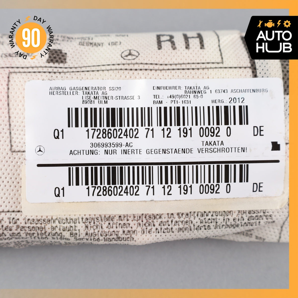 12-20 Mercedes R172 SLK250 SLC300 Front Right Seat Side Airbag Air Bag OEM 75k - photo 11