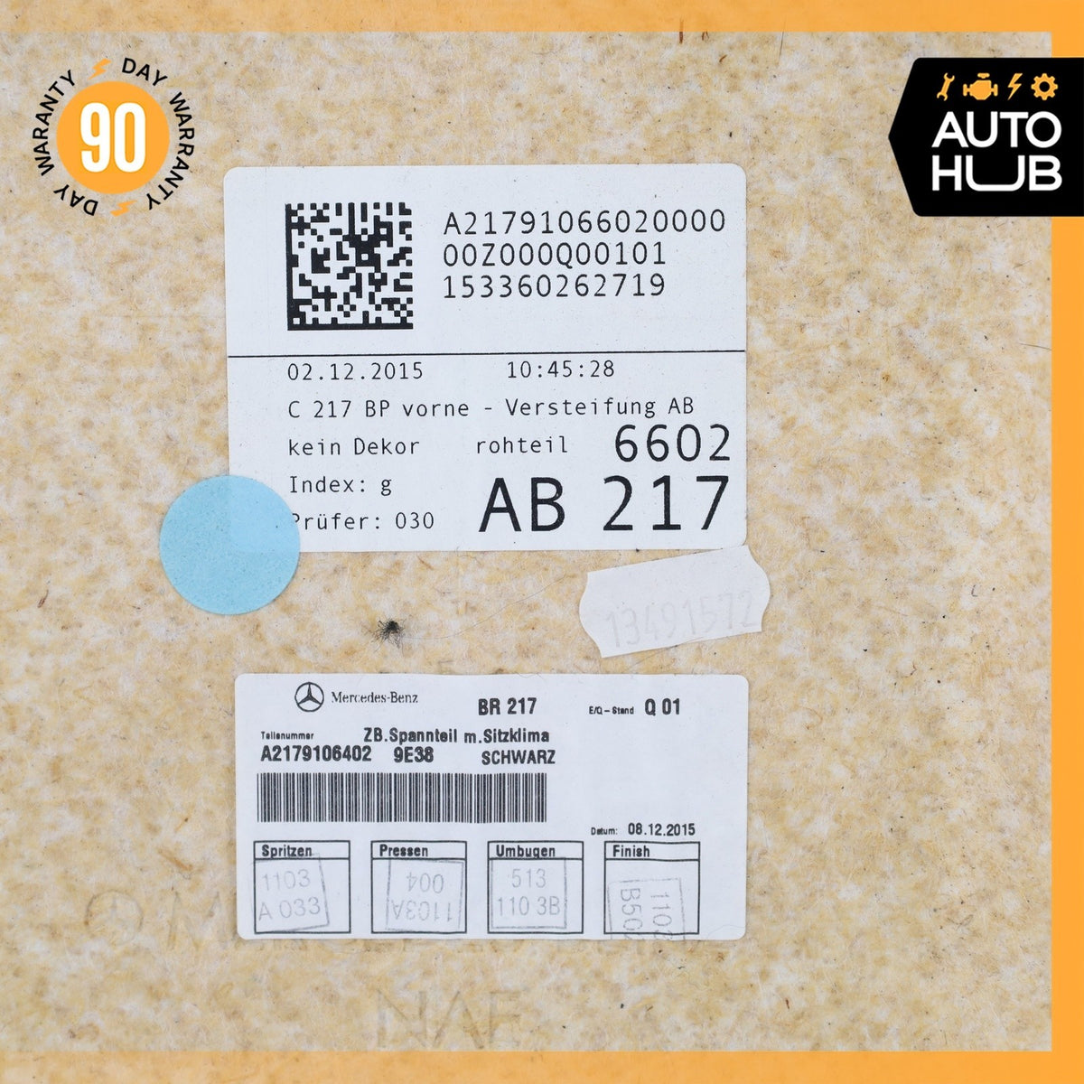 15-21 Mercedes W217 S550 S63 AMG Back Panel Seat Cover Front OEM 74k - photo 16