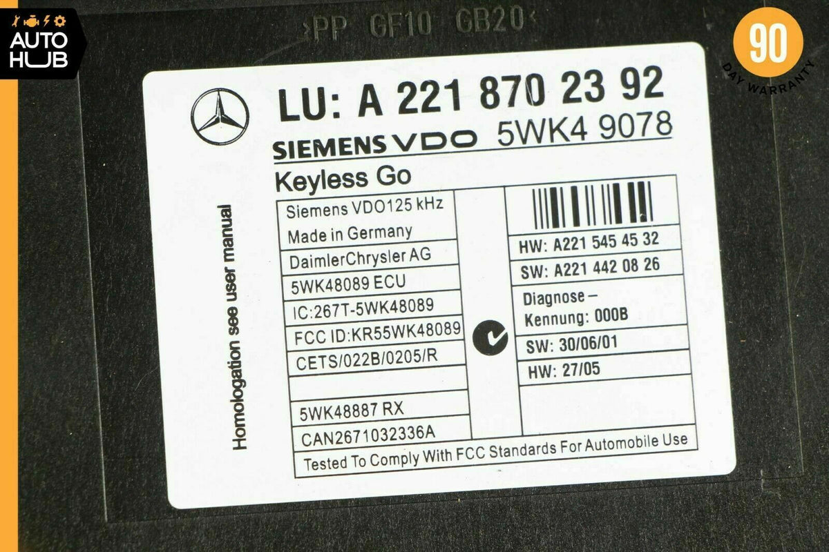 07-10 Mercedes W216 CL63 AMG S550 S400 Keyless Go Control Module 2218702392 OEM - photo 9