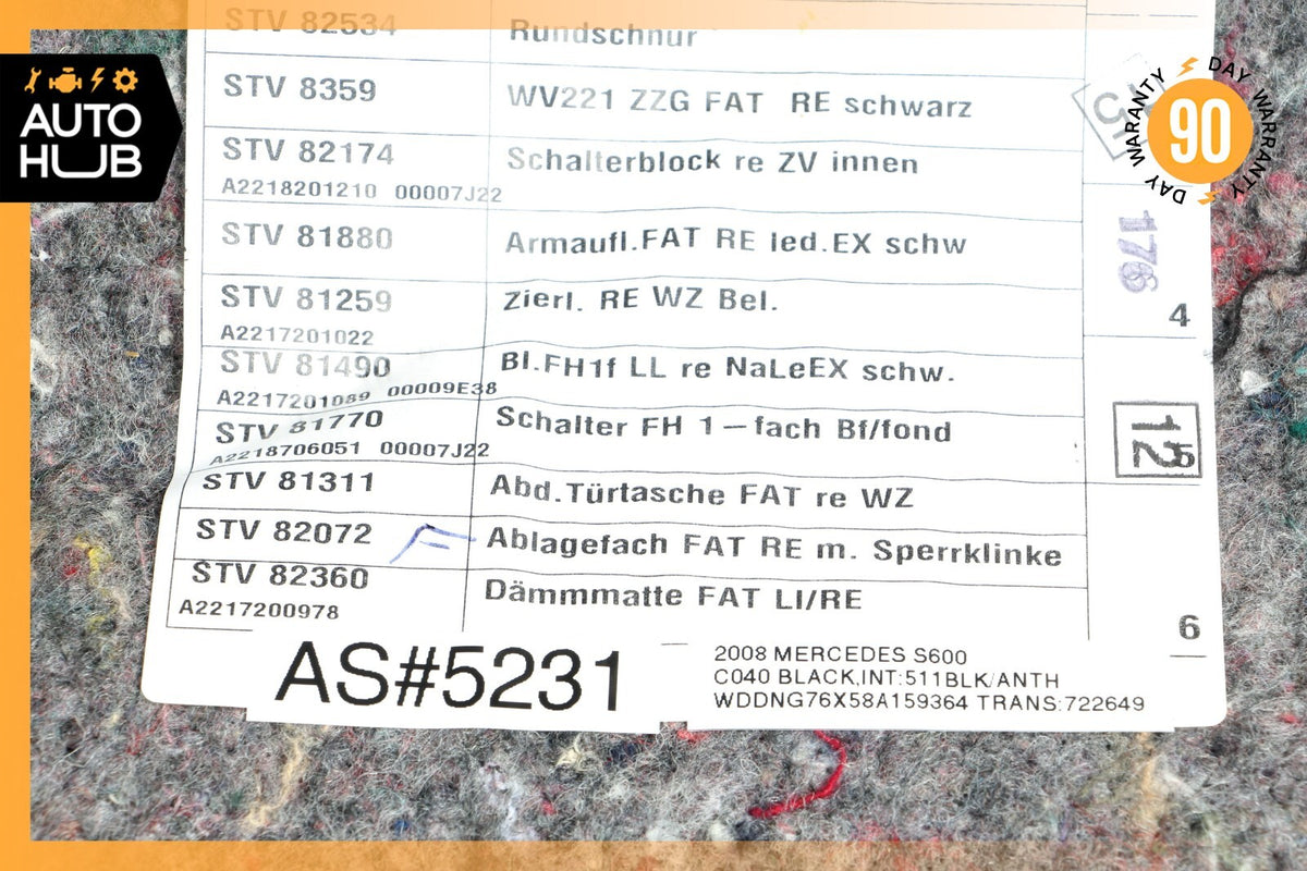 07-09 Mercedes W221 S600 Front Right Passenger Side Interior Door Panel OEM - photo 11