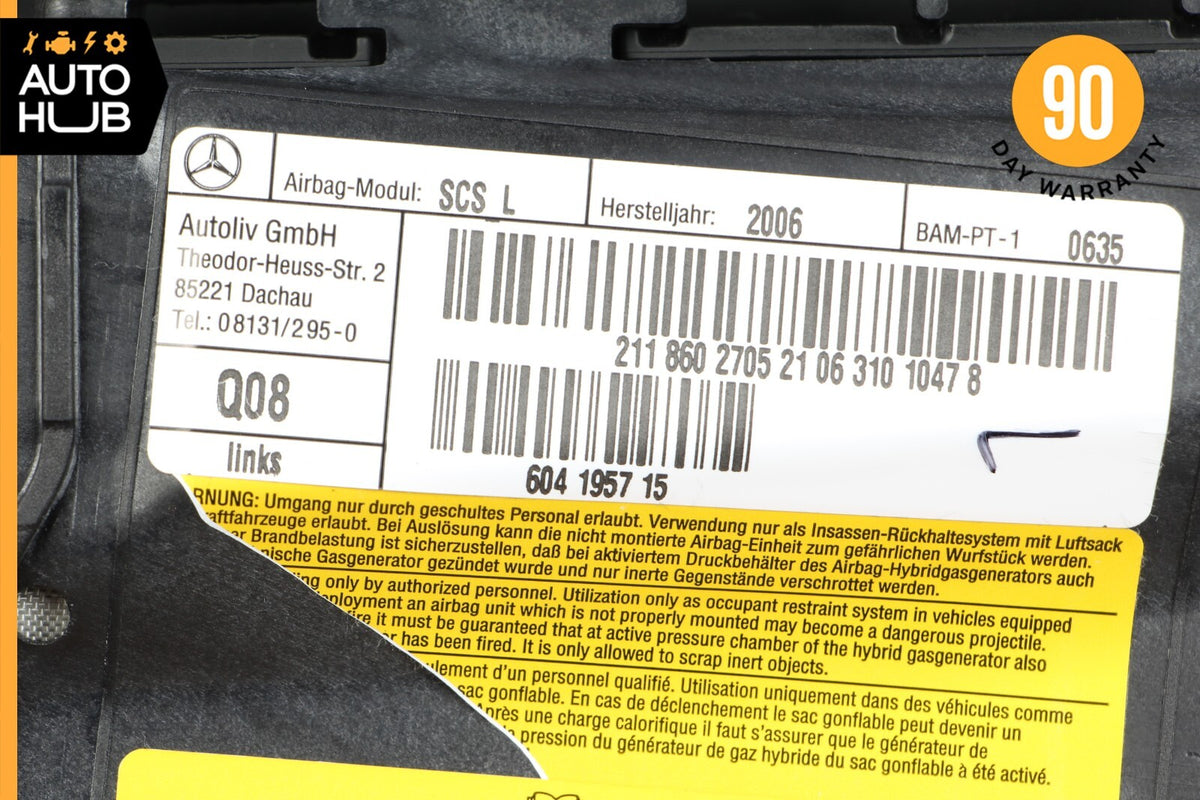 06-11 Mercedes W211 E350 E63 CLS55 AMG Front Left Side Airbag Air Bag Black OEM - photo 11