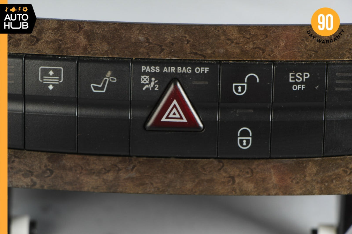 07-09 Mercedes W211 E350 E550 Hazard Control Door Lock Switch Panel Wood OEM - photo 3