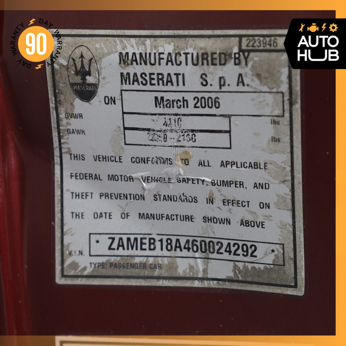 02-07 Maserati M138 GranSport Spyder GT Left Side Door Shell Frame Panel OEM 46k - photo 17