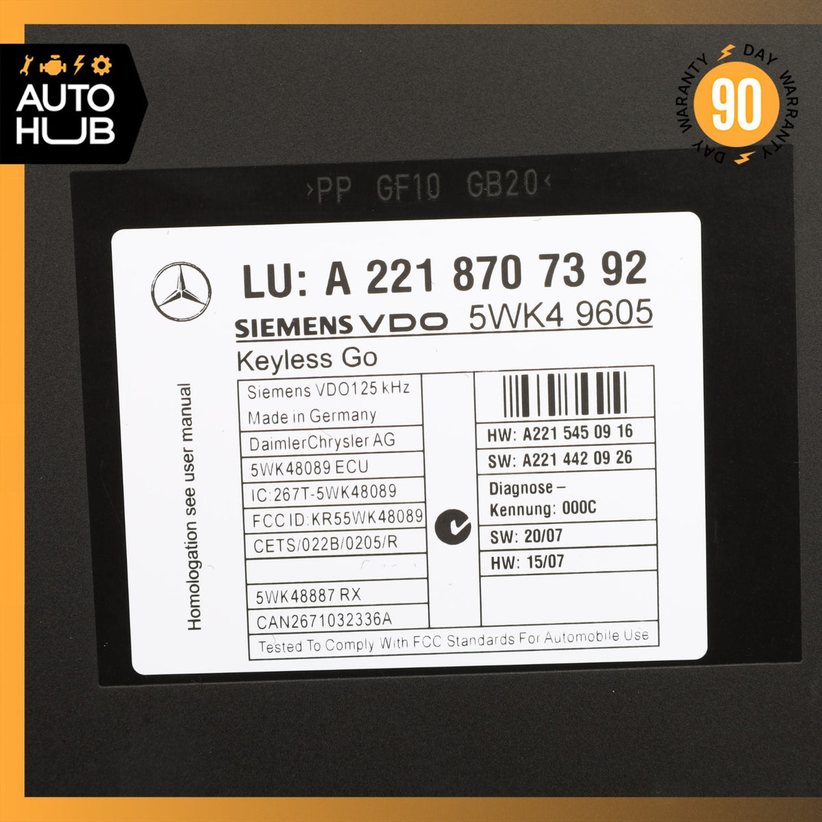07-10 Mercedes W221 S550 CL550 Keyless Go Control Module 2218707392 OEM - photo 11