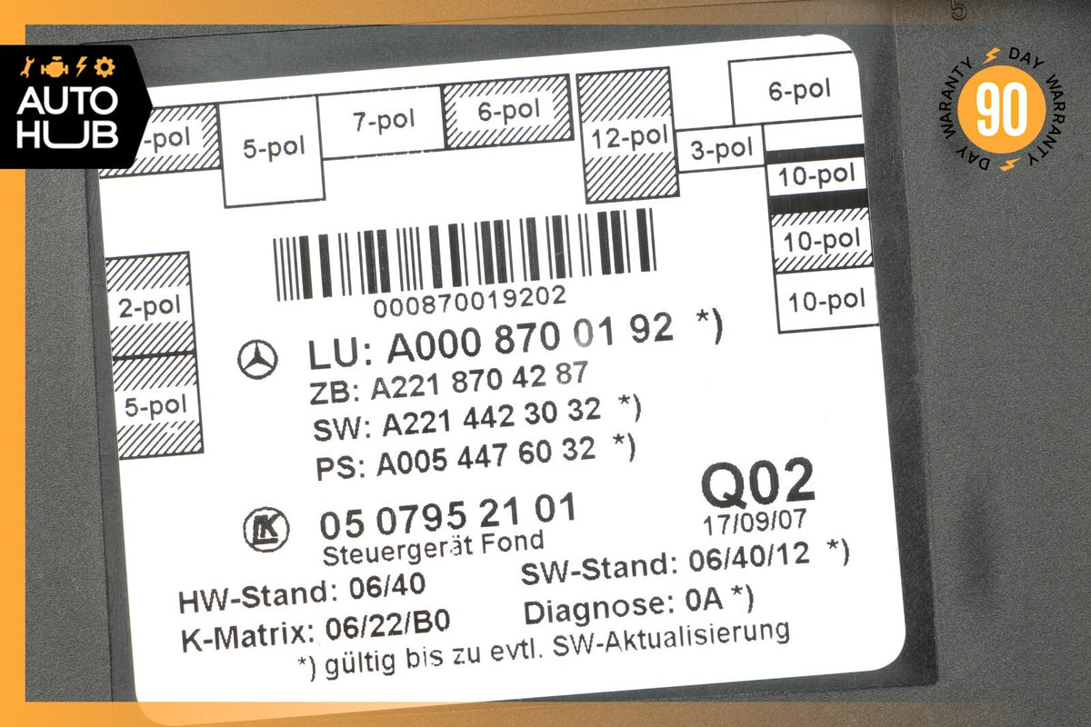 07-13 Mercedes W221 S550 S63 AMG Rear Door Control Module 0008700192 OEM - photo 8