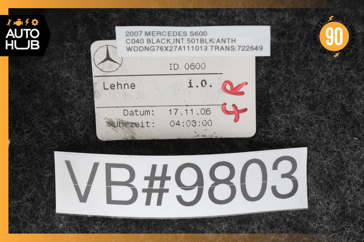 07-09 Mercedes W221 S600 Front Right Passenger Side Seat Upper Cushion Black OEM - photo 13
