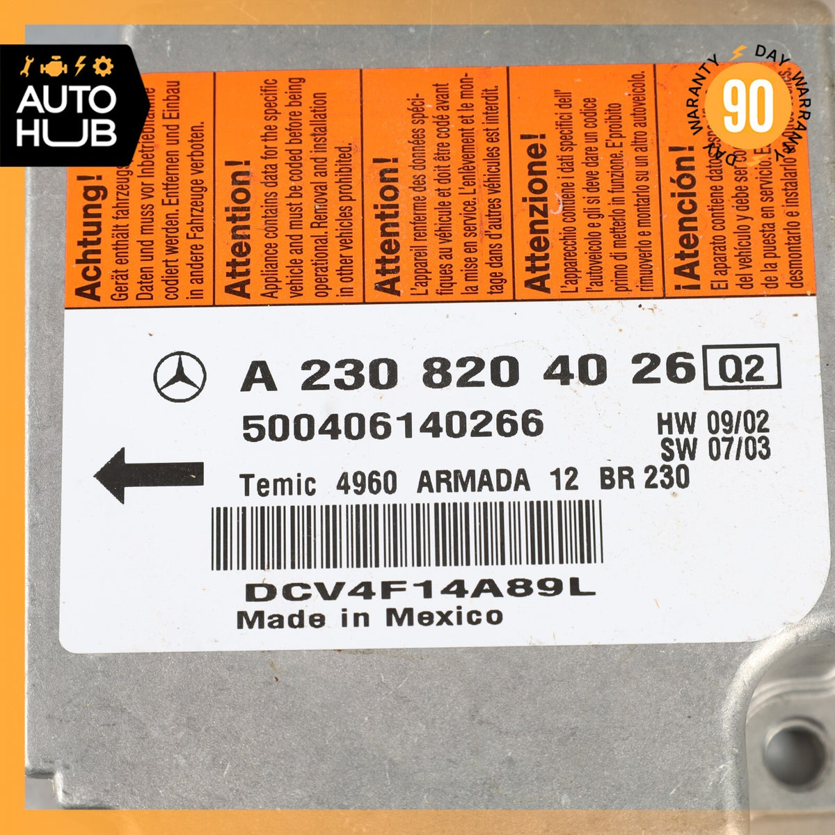03-06 Mercedes R230 SL500 SL55 Airbag Air Bag Sensor SRS Control Module OEM - photo 5