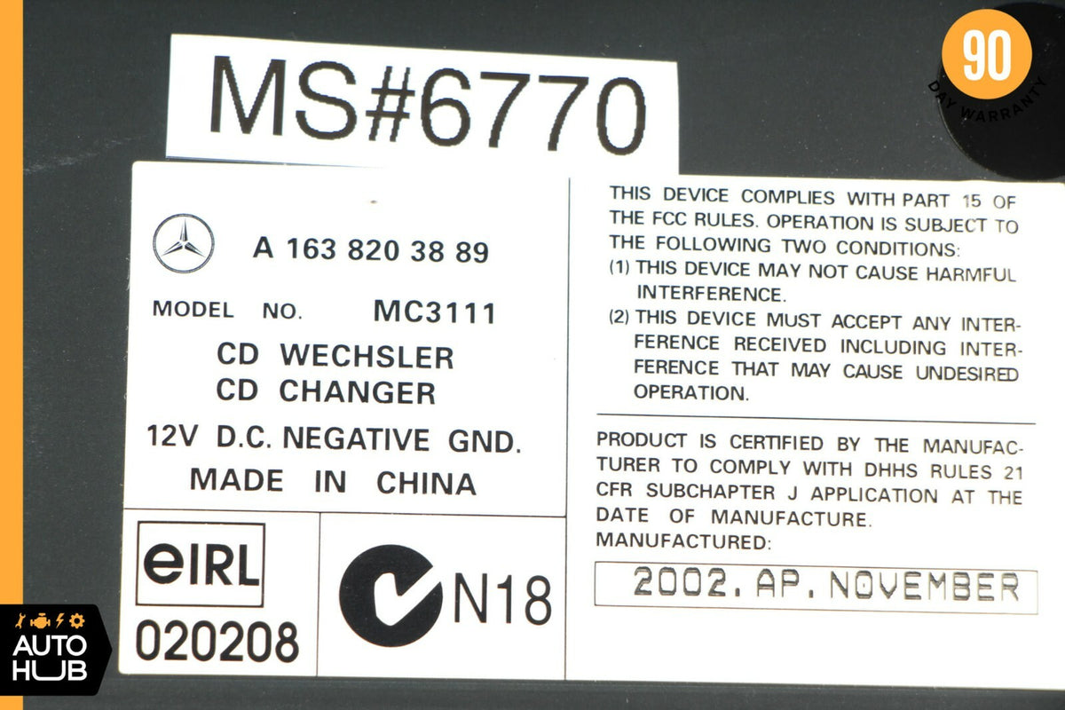 01-05 Mercedes W163 ML320 ML500 SLR CD Changer 6 Disk Player 1638203889 OEM - photo 8
