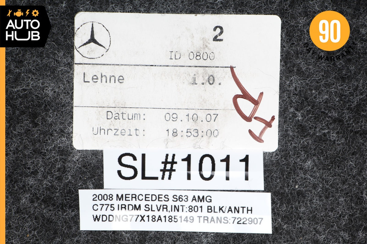 08-09 Mercedes W221 S63 AMG Front Right Side Seat Upper Cushion Black OEM - photo 12