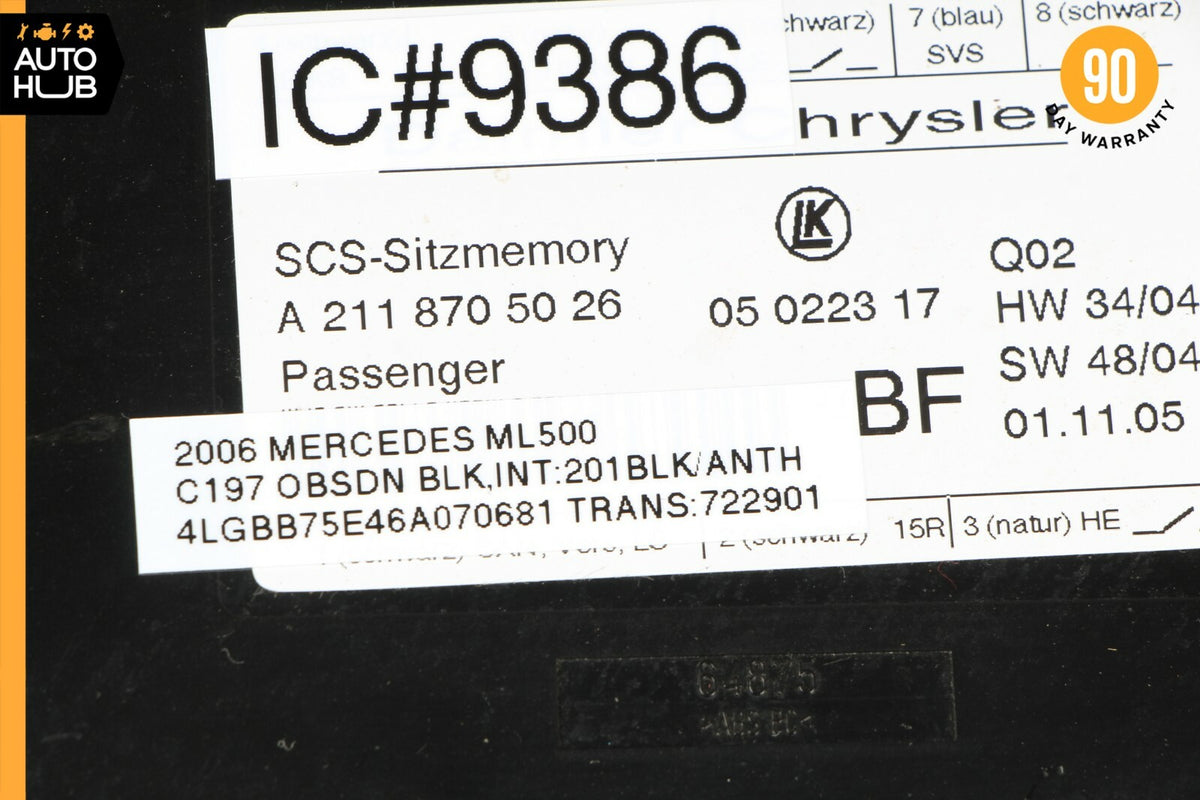 03-11 Mercedes W164 ML500 E320 Front Right Seat Control Module 2118705026 OEM - photo 5