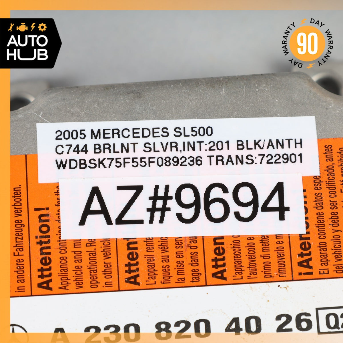 03-06 Mercedes R230 SL500 SL55 Airbag Air Bag Sensor SRS Control Module OEM - photo 6