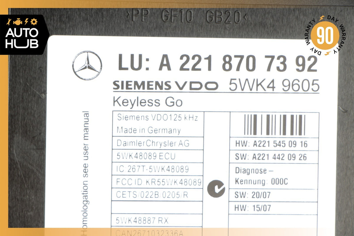 07-10 Mercedes W221 S550 CL550 Keyless Go Control Module 2218707392 OEM - photo 8