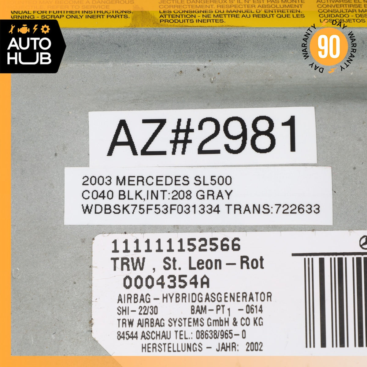 03-12 Mercedes R230 SL500 SL55 AMG Knee Airbag Air Bag Left Driver Side OEM - photo 10