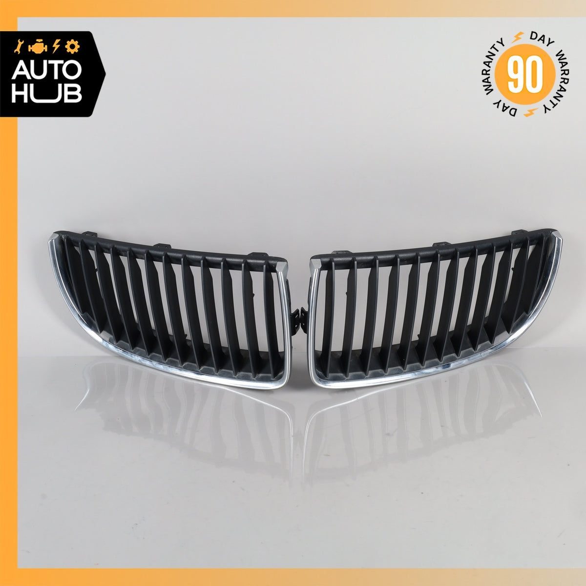BMW E90 328i 335i Front Left Bumper Grille Chrome Set OEM 67k - photo 2