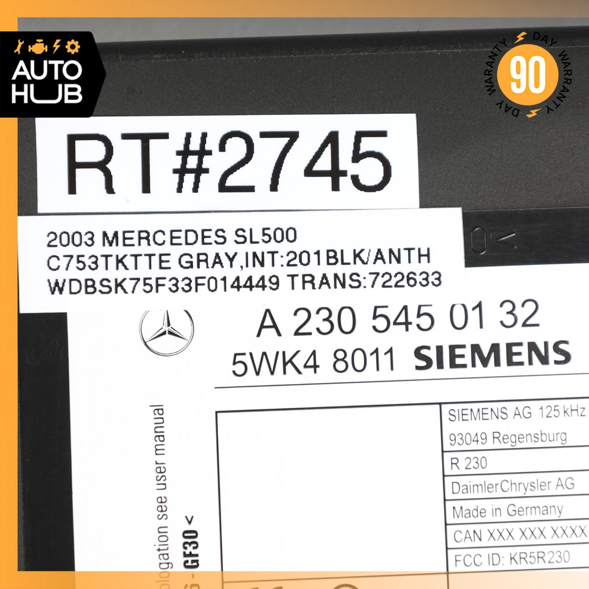 00-03 Mercedes R230 SL500 S500 Keyless Go Entry Control Module 2305450132 OEM - photo 9