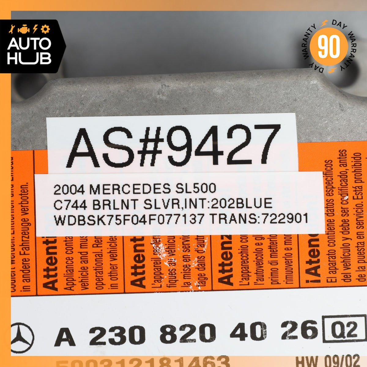 03-06 Mercedes R230 SL500 SL55 Airbag Air Bag Sensor SRS Control Module OEM - photo 8