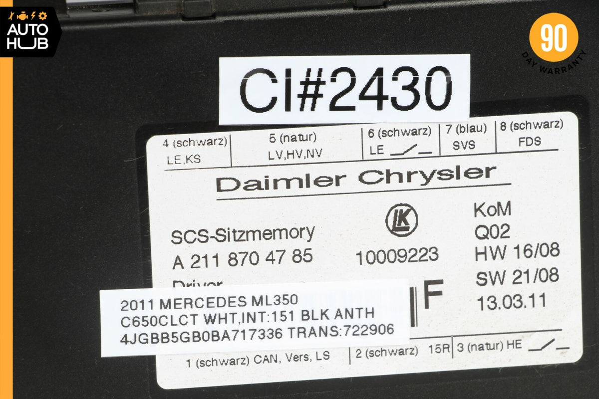 03-12 Mercedes W164 ML350 ML500 E350 SLK300 Seat Control Module Left Side OEM - photo 8