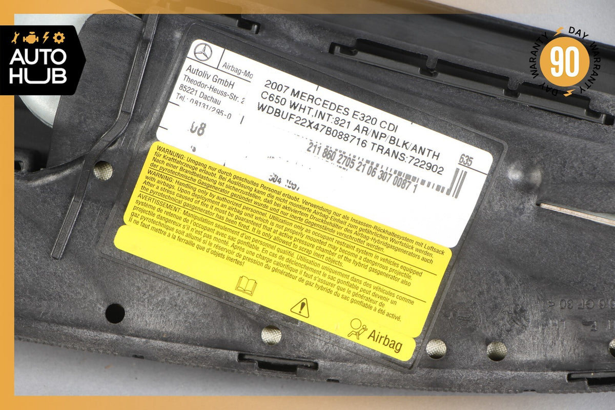07-11 Mercedes W211 E320 E63 CLS55 AMG Front Left Side Airbag Air Bag Black OEM - photo 8