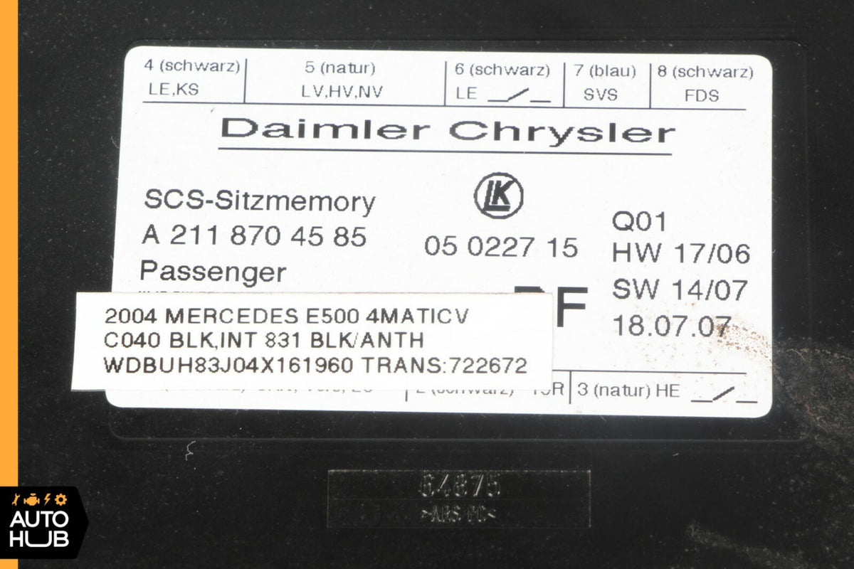 06-09 Mercedes W211 E500 CLS500 Seat Control Module Front Right Passenger OEM - photo 12