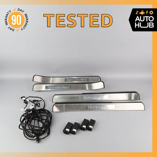 07-13 Mercedes W221 S600 S400 S350 Illuminated Door Step Sill Panel Set of 4 OEM - photo 1