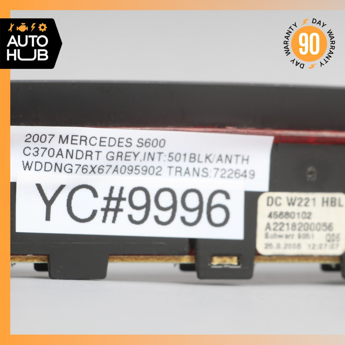 07-14 Mercedes W221 S600 CL550 S400 Rear 3RD Third Brake Stop Light Black OEM - photo 11