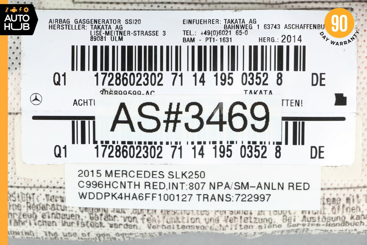 12-20 Mercedes R172 SLK250 SLC300 Seat Side Airbag Air Bag Front Left OEM 55k - photo 12