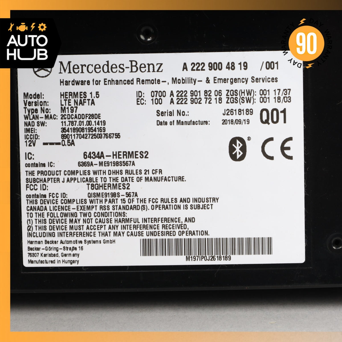 2019 Mercedes W205 C300 Bluetooth Telematic Control Module 2229004819 OEM 50k - photo 8