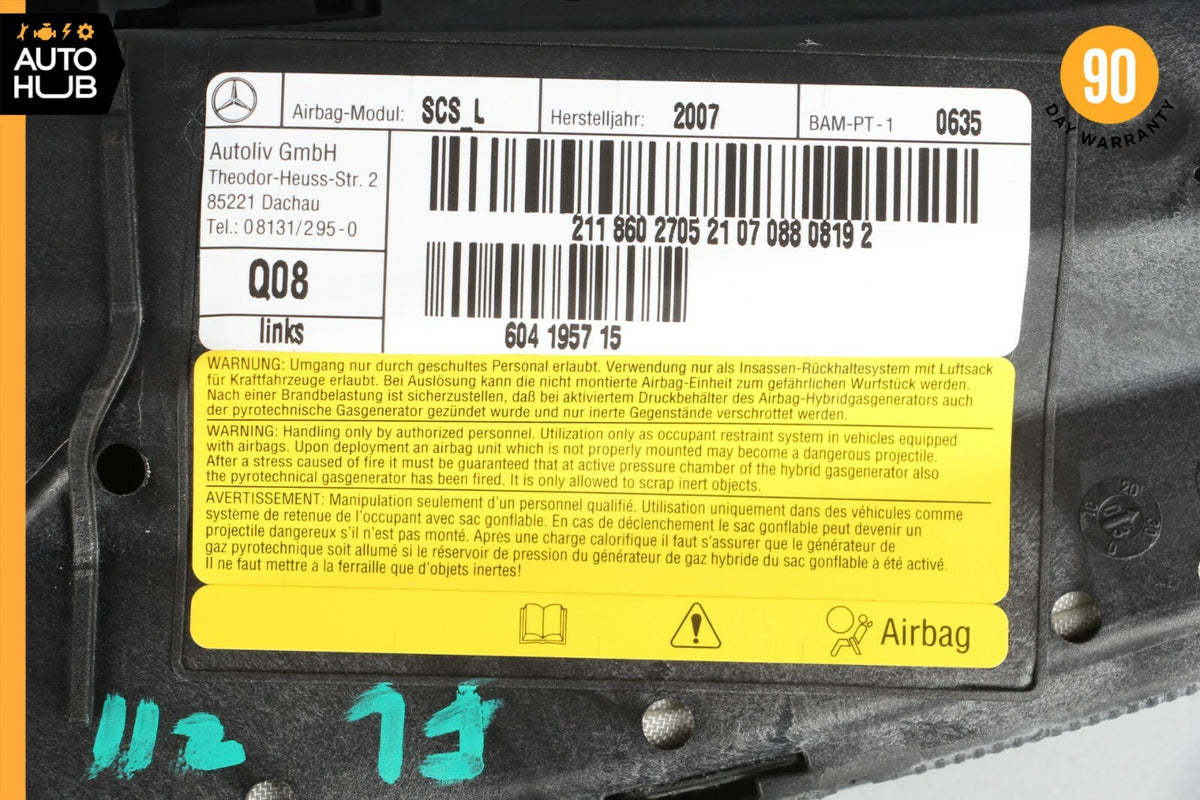 06-11 Mercedes W211 E350 CLS550 Front Left Driver Side Airbag Air Bag Black OEM - photo 11