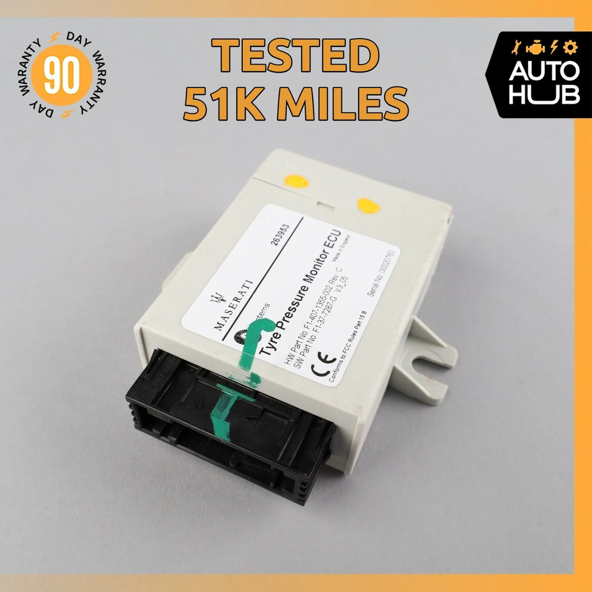 08-16 Maserati Quattroporte M139 Tire Pressure Monitor Module 263953 OEM 51k - photo 1