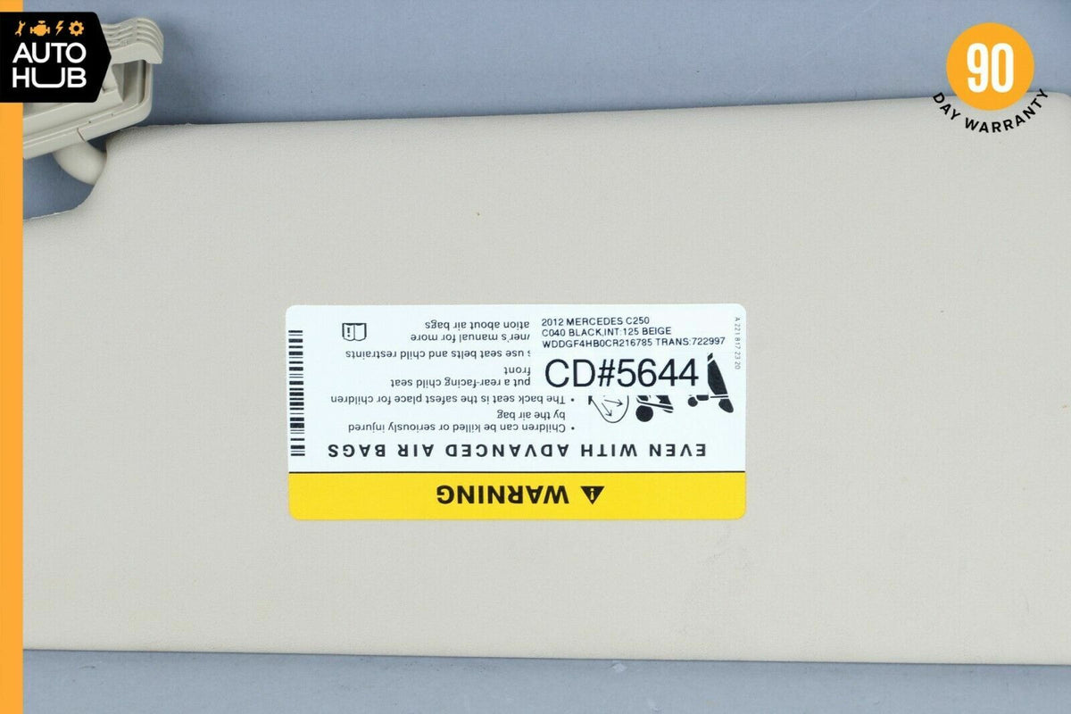 08-14 Mercedes W204 C250 C300 C350 Right Side Sunvisor Sun Visor Beige OEM - photo 8