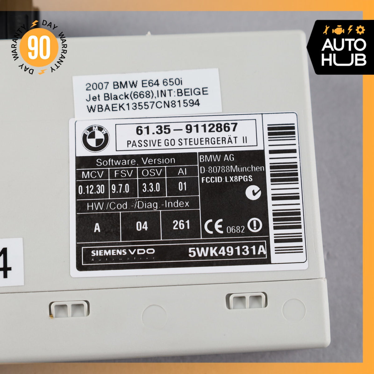 04-10 BMW E64 650i 550i Keyless Entry Passive Go Control Module 61359112867 OEM - photo 7