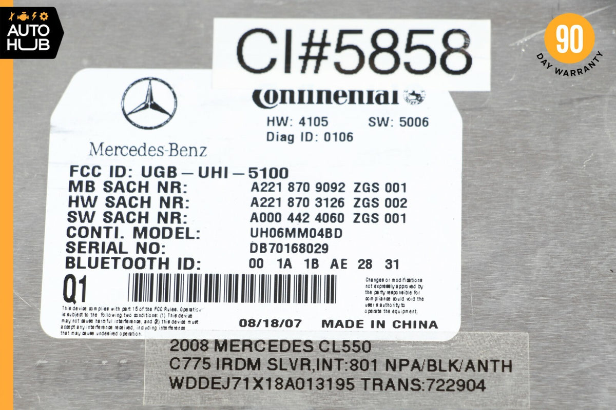 07-10 Mercedes W216 CL550 S550 Bluetooth Communication Module 2218709092 OEM - photo 8