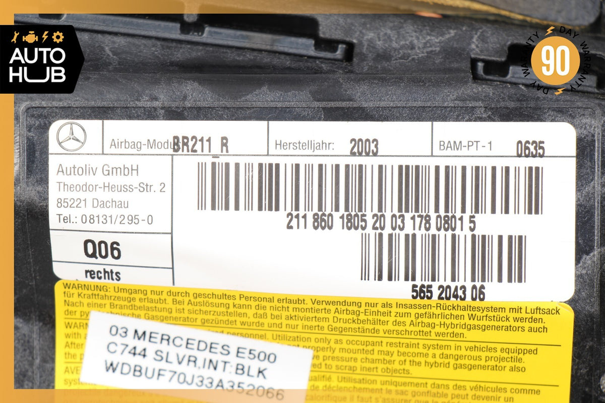 03-06 Mercedes W211 E500 E320 Side Seat Airbag Air Bag Front Right Black OEM - photo 11