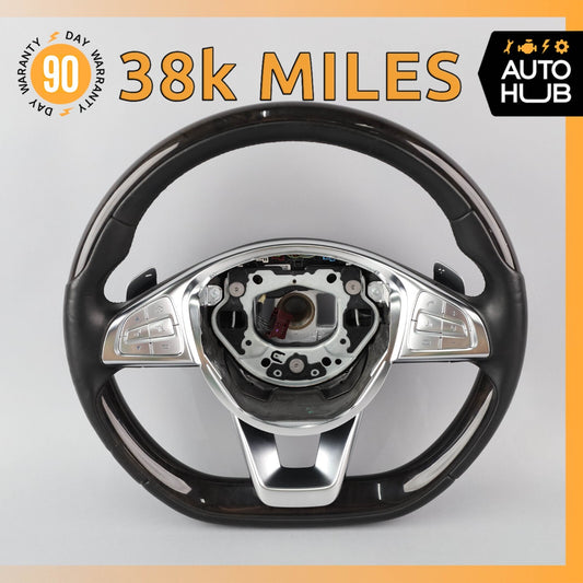 14-17 Mercedes W217 S550 S600 Steering Wheel Flat Bottom Wood Black OEM - photo 1