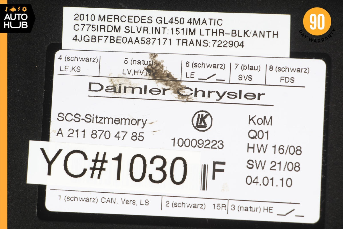03-12 Mercedes X164 GL450 E63 AMG GL350 SLK350 Seat Control Module Left Side OEM - photo 10