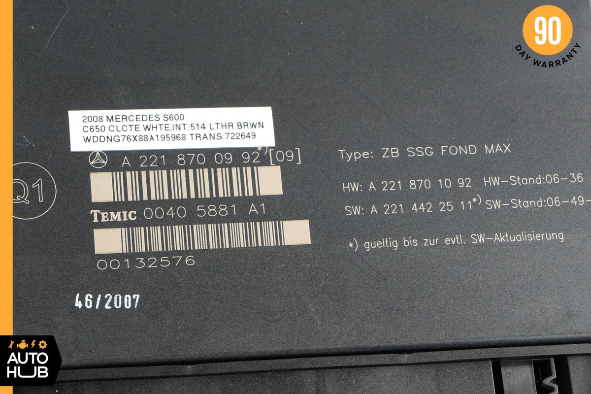 07-13 Mercedes W221 S550 S600 Rear Seat Control Unit Module 2218700992 OEM - photo 8