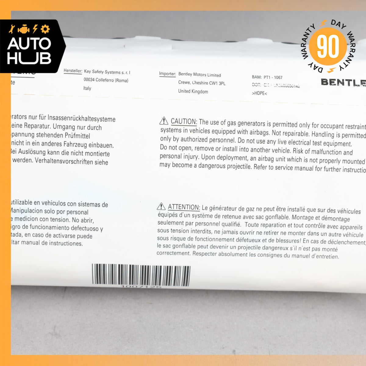 12-18 Bentley Continental Flying Spur GTC Passenger Dash Airbag Air Bag OEM 40k - photo 4