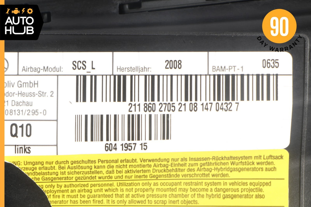 06-11 Mercedes W211 E550 E63 CLS55 AMG Front Left Side Airbag Air Bag Black OEM - photo 9