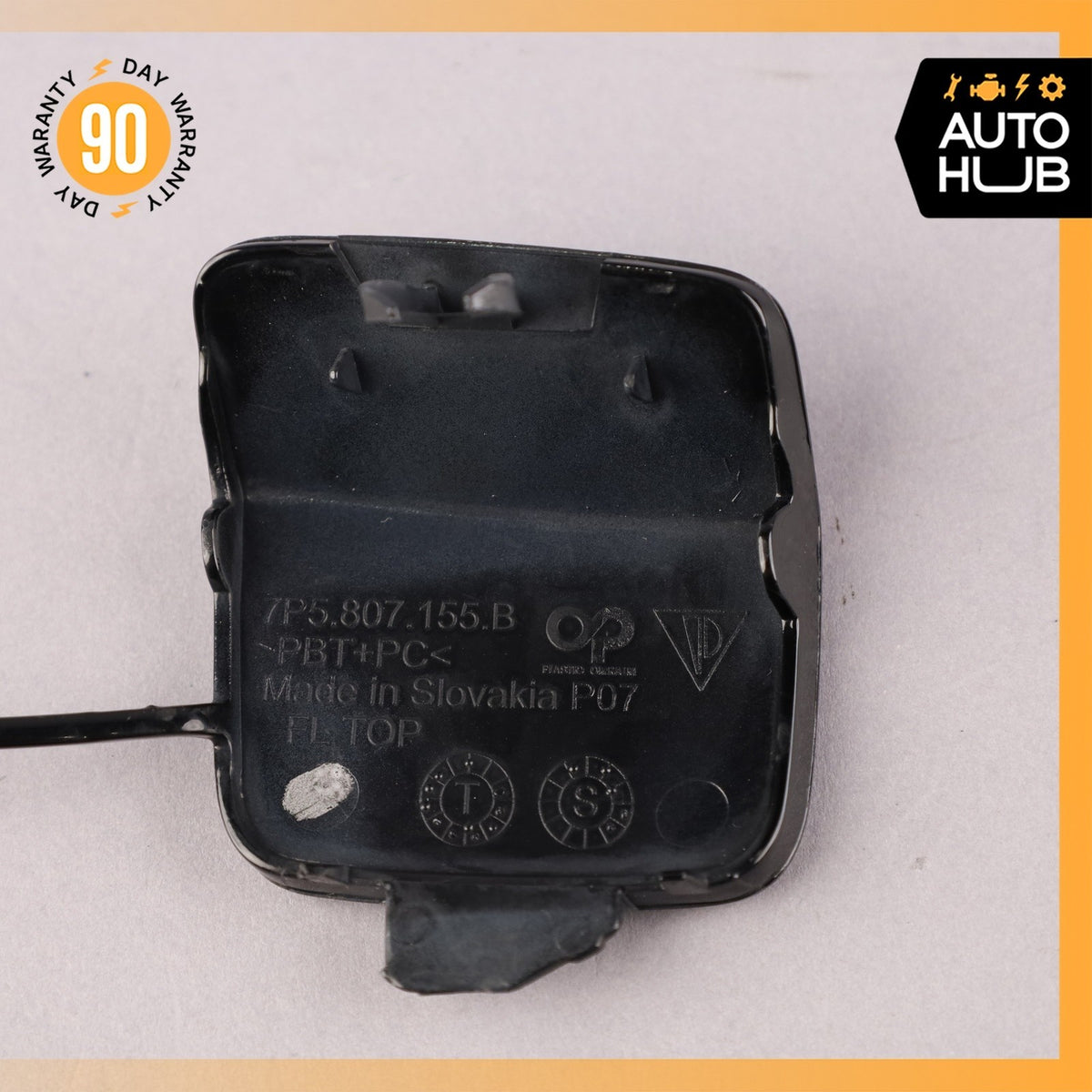 15-18 Porsche Cayenne 958 Front Left Bumper Tow Hook Hitch Cover Lid Black OEM - photo 5