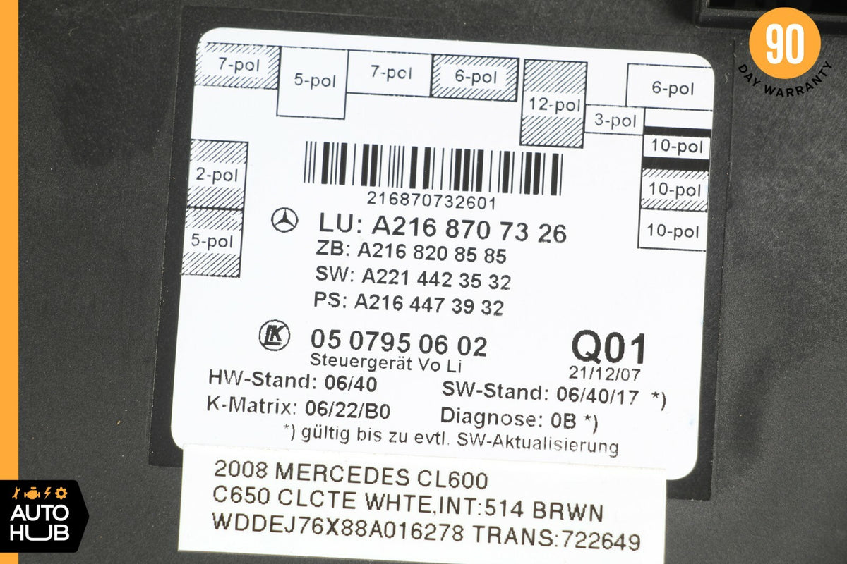 07-14 Mercedes W216 CL600 CL63 AMG Left Driver Side Door Control Module OEM - photo 3