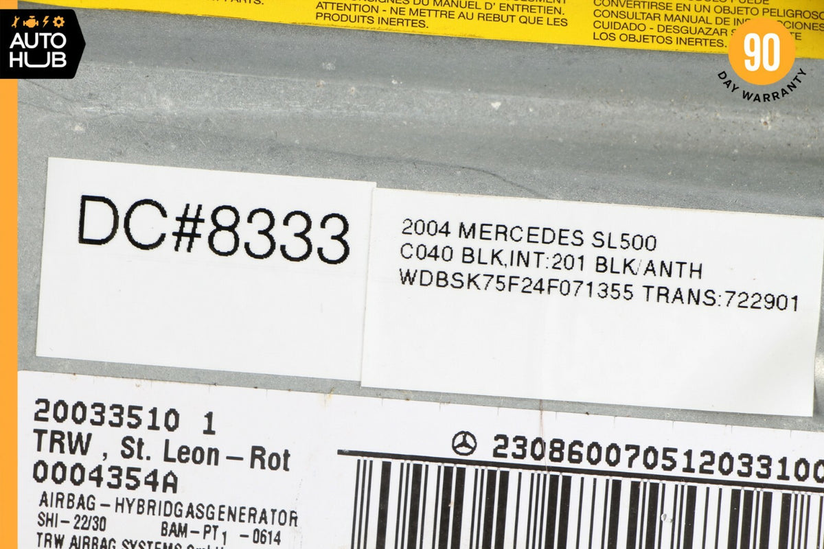 03-12 Mercedes R230 SL500 SL55 AMG Knee Airbag Air Bag Left Driver Side OEM - photo 12