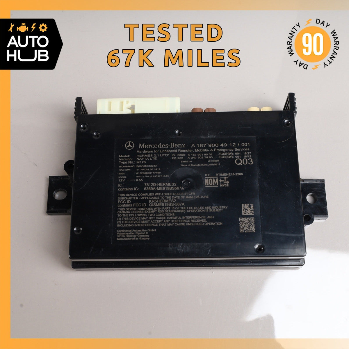 Mercedes W205 C300 E300 E63 AMG Bluetooth Telematic Control Module OEM 67k - photo 1